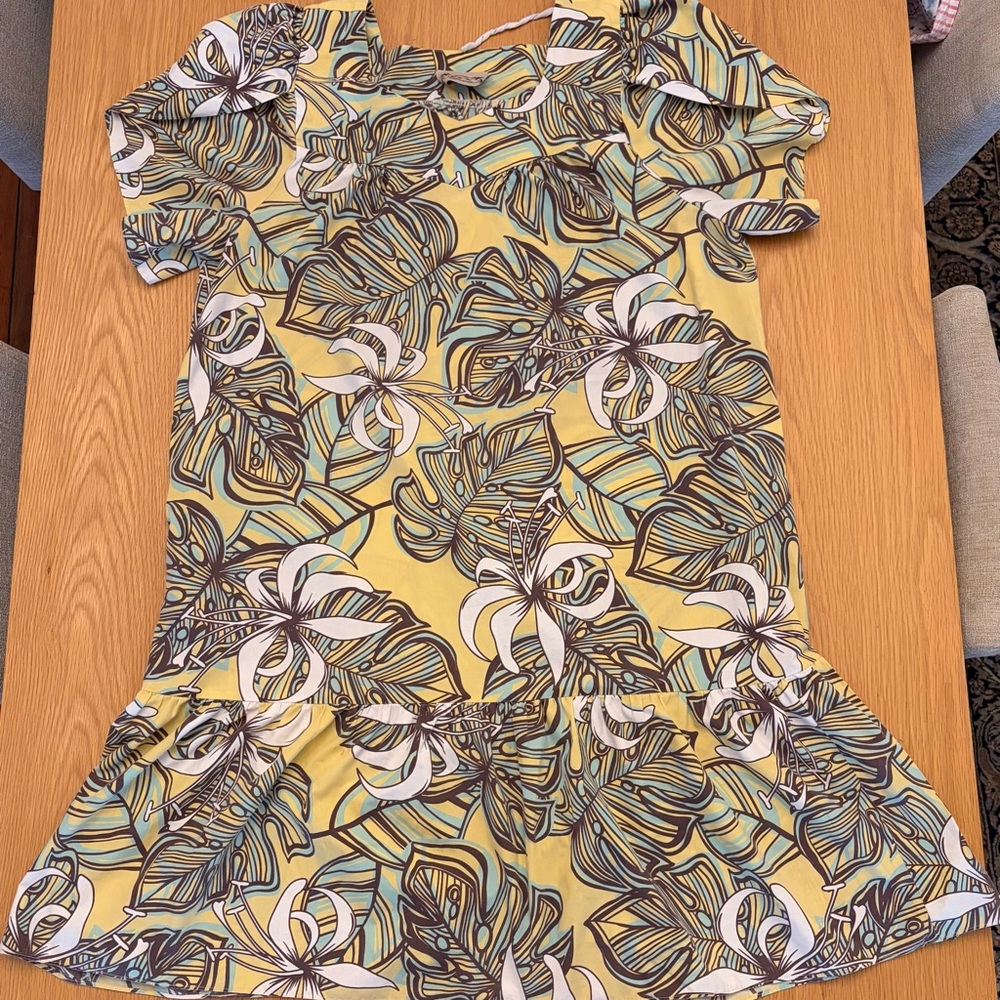 Hawaiian  Vintage Yellow Floral-Print Midi Dress